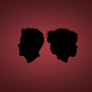 Photo: the silhouettes of a man and woman's head face away from one another